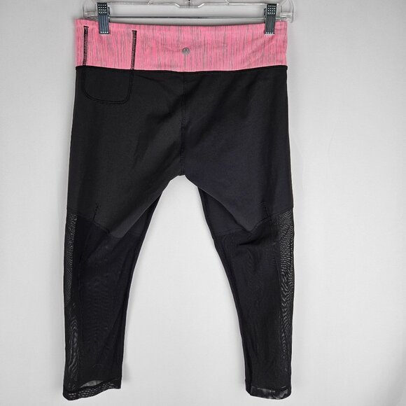 Lululemon Breathe Easy Crop Leggings Size 8 Black & Pink Mesh Leg Back - Picture 5 of 11
